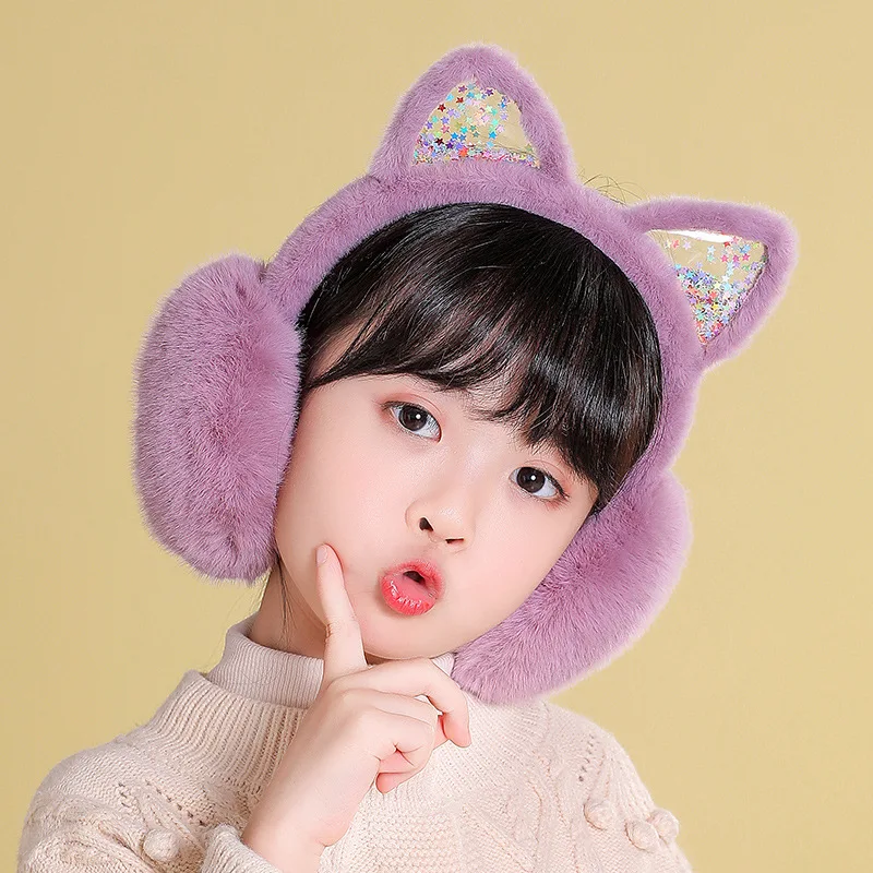 Girl Winter Cat Ear Earmuffs Foldable Warm Protect Cute Faux Fur Soft Fluffy Earcap Korean Style Children Ear Cover Muff