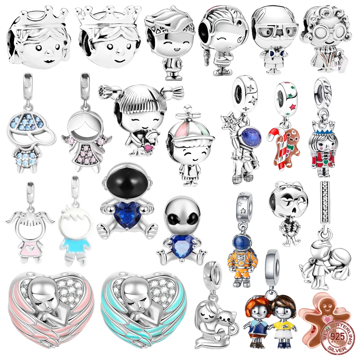 

Hot Sell Little Girl Boy Charms Astronaut Dangle Beads 925 Sterling Silver Fit Original Pandora Bracelet Bangle DIY Jewelry Gift