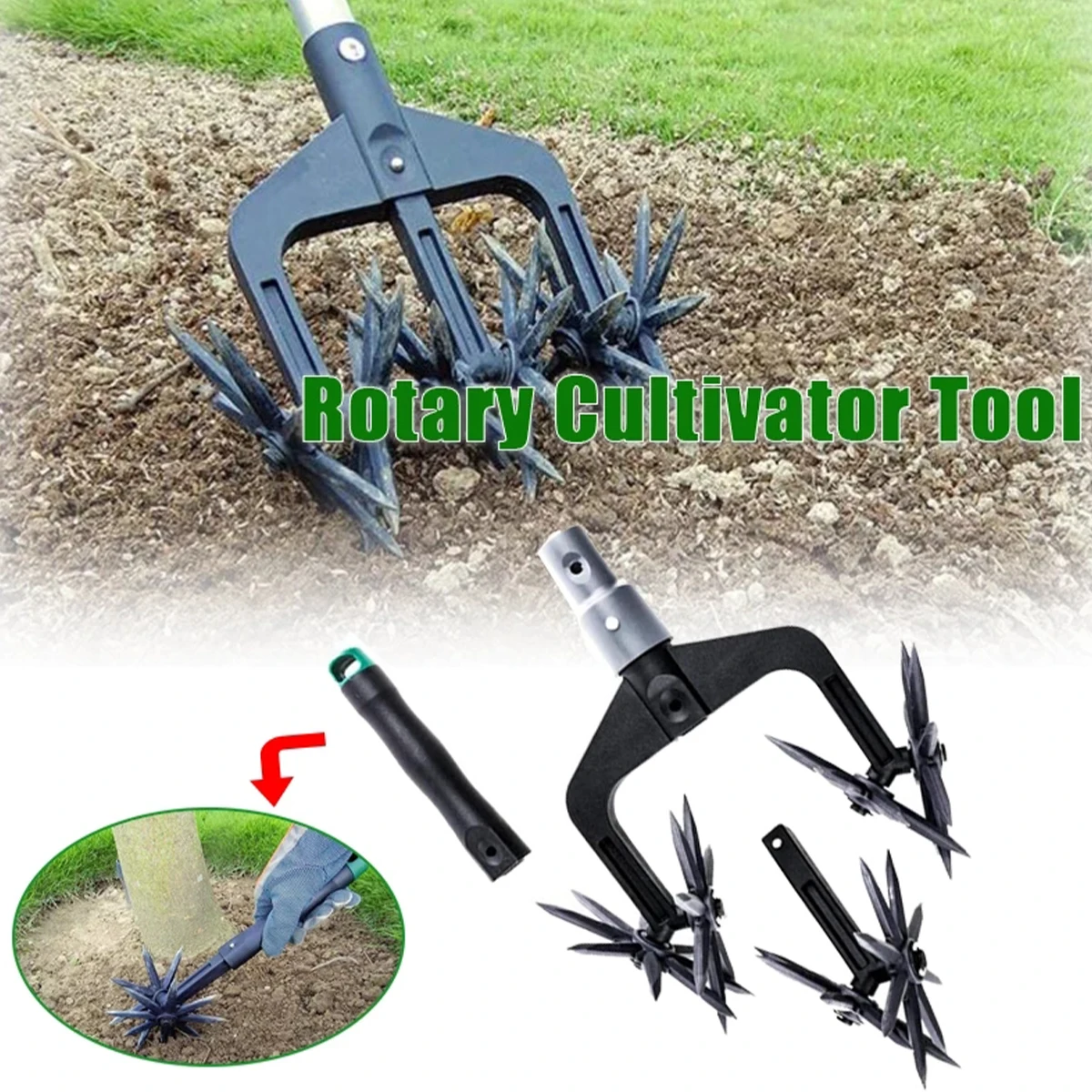 Garden Lawn Manual Rotary Tiller Grass Repair and Seed Cultivator with