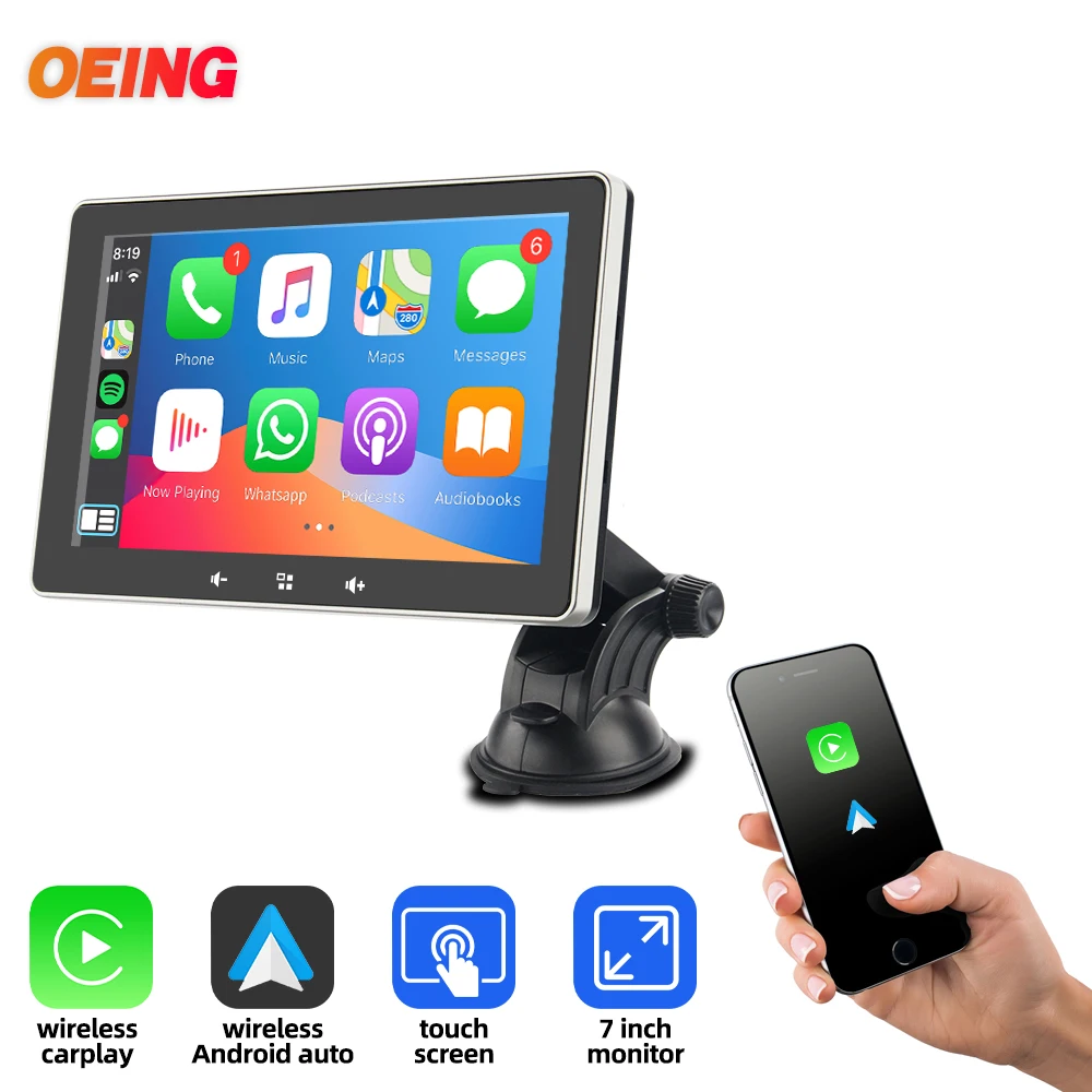 Portable Wireless Apple Carplay Android Auto Monitor Mirror Link