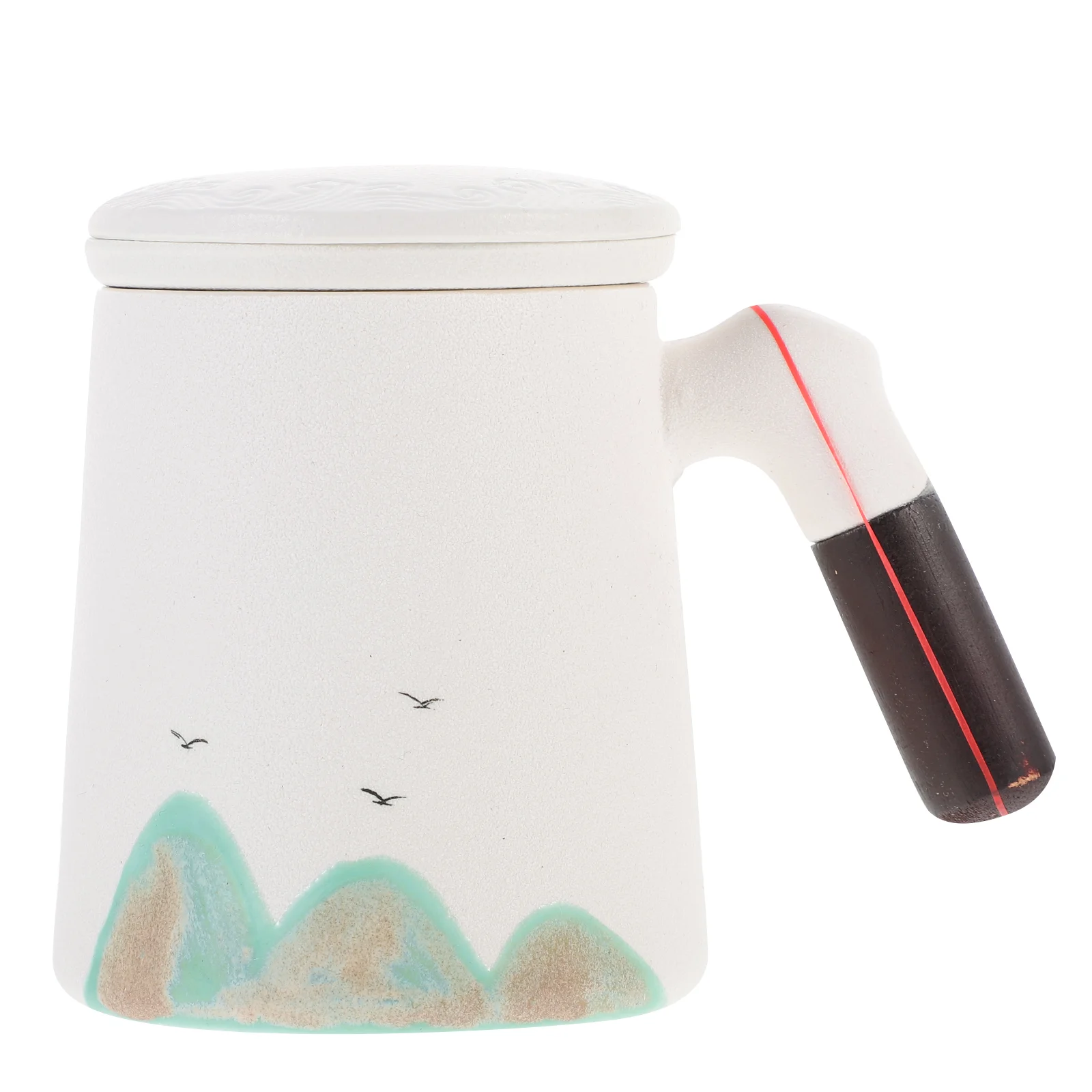 

Ceramic Coffee Mug Wooden Handle Tea Cup Small Water With Strainer Household Vintage Drinking White Office