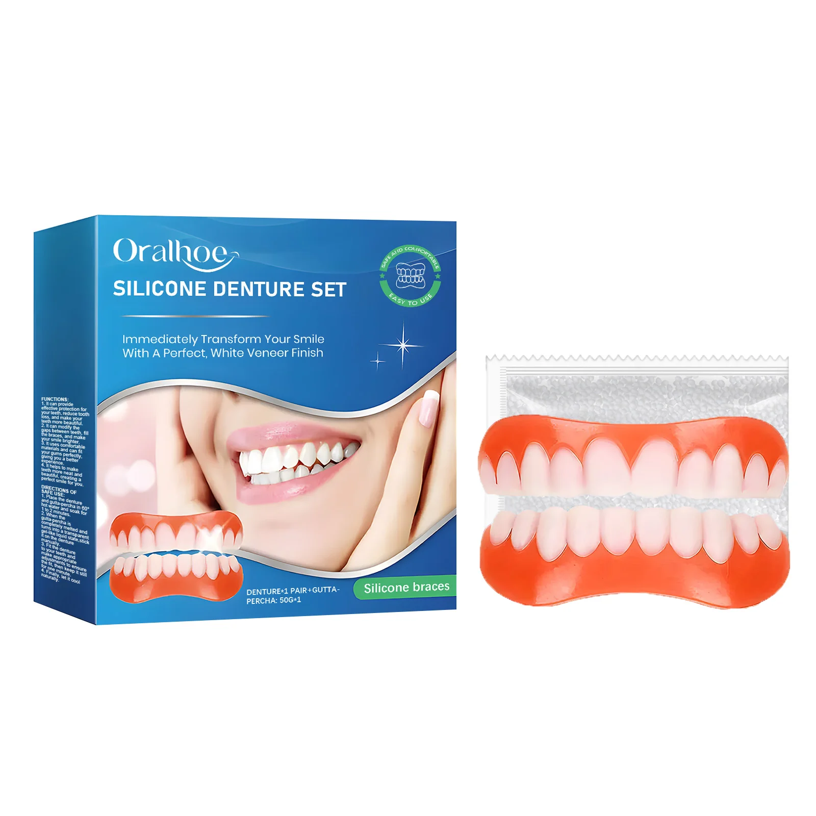 Silicone Denture Set - for dental aesthetics, natural smile, fills in tooth gaps, made of comfortable material