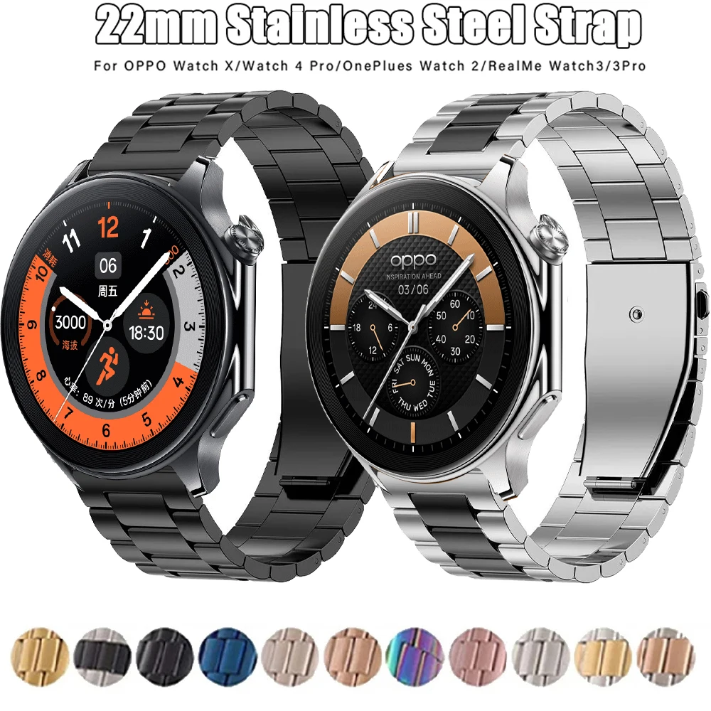 Stainless Steel 22mm Metal Bracelet with Folding Buckle Strap