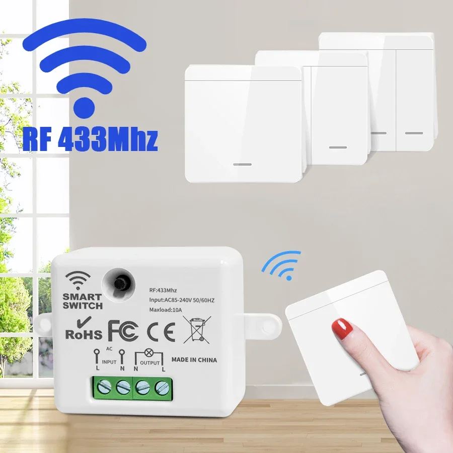 Wireless light switch Wireless Wall Switch Relay Receiver RF 433Mhz 10A 110V 220V 1/2/3Gang Panel Remote Control for LED Lamp