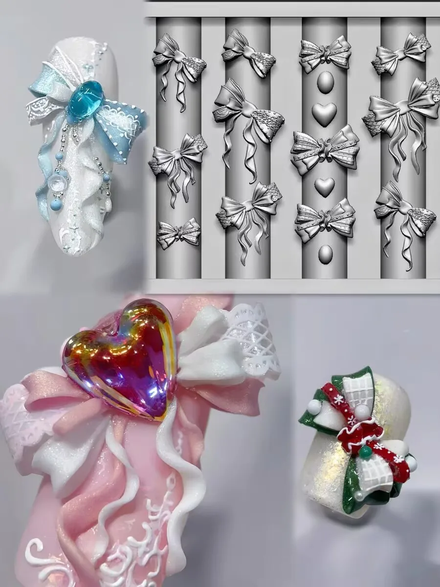 1Pc Snake Rose Skeleton Vintage Bow Flower Window 3D Acrylic Mold Nail Art Decorations  DIY Silicone Nail Templates Nail Mold 2