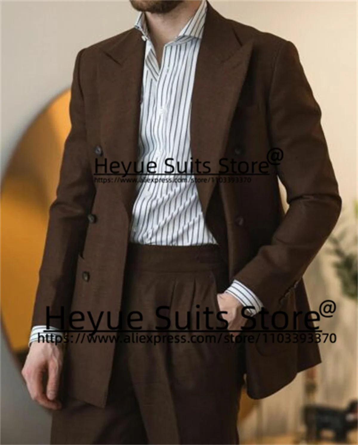 Tailor Made Dark Brown Luxuly Men Suits Slim Fit Double-breasted Groom Formal Tuxedos Prom2 Pieces Sets traje de hombre elegante