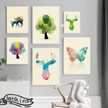 Animal Deer Butterfly Plant Fingerprint Tree Canvas Painting Wall Art Poster Prints Modern Pictures For Living Room Home Decor