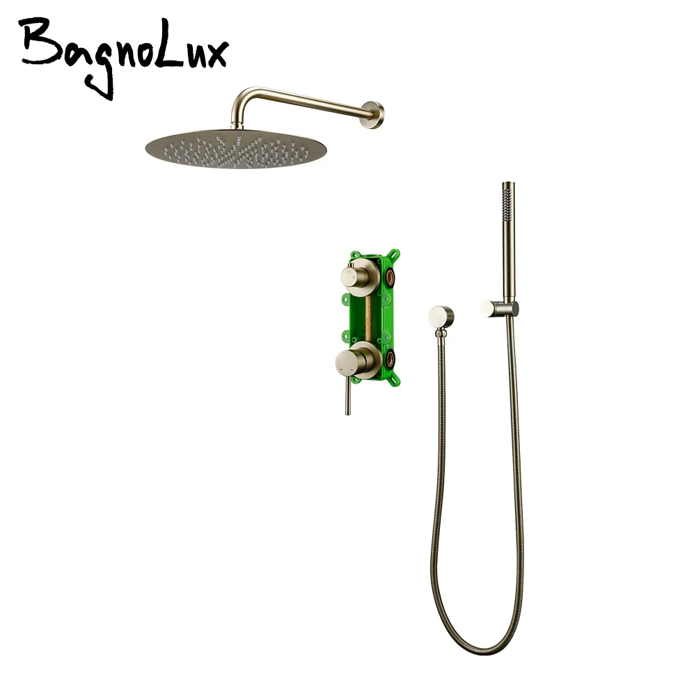 Shower Head Shower Set Shower Faucet Adapter Gunmetal Shower Faucet Embed Box Wall Mounted 8-16 Inch Rain Head Hot &Cold Shower Tap Handheld 2 Ways Ceiling Arm Bathroom Sys