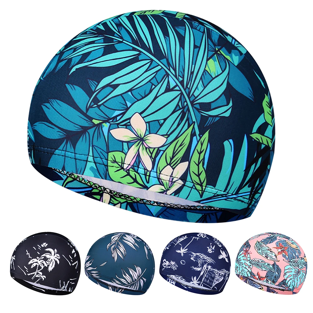 Printed Swim Cap Adult Women Men's Diving Caps Comfort Waterproof