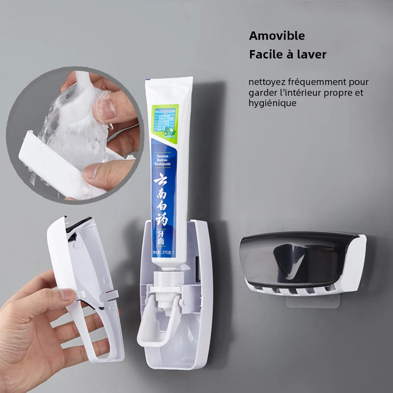 Support Mural pour brosses à Dents avec 2 distributeurs automatiques de brosses à Dents pour Salle de Bain et Toilettes, 6 emplacements pour brosses à Dents, Tasses magnétiques (Gris, 2 Tasses