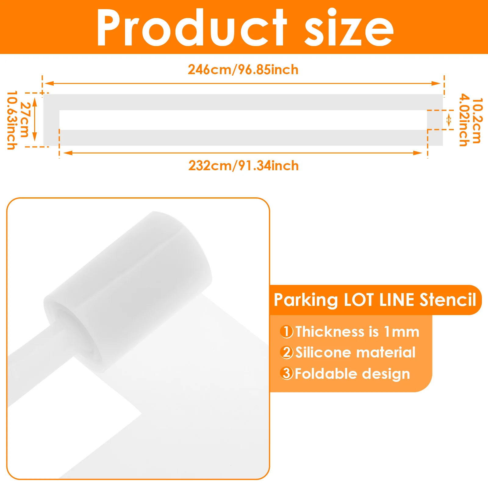 Stencil Per Linee Parcheggio Pieghevole In Silicone – 215x10 Cm, Riutilizzabile, Per Asfalto E Calcestruzzo, Facile Da Pulire E Riporre