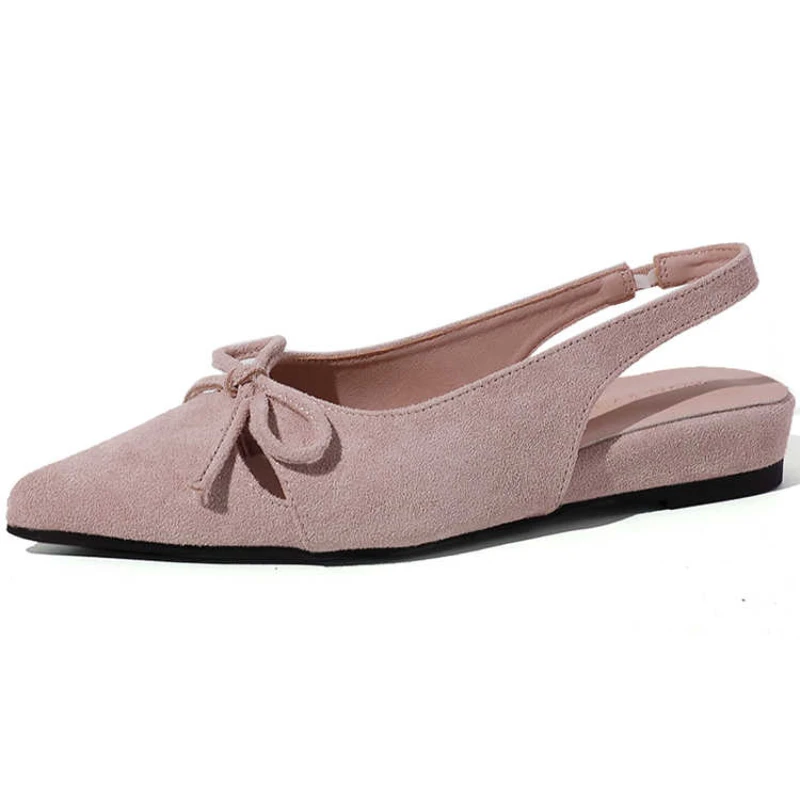 Summer Women's Low Heel Sandals Butterfly-knot Pointed Toe Shoes Ladies Evening Dancing Party Slingback Shoes