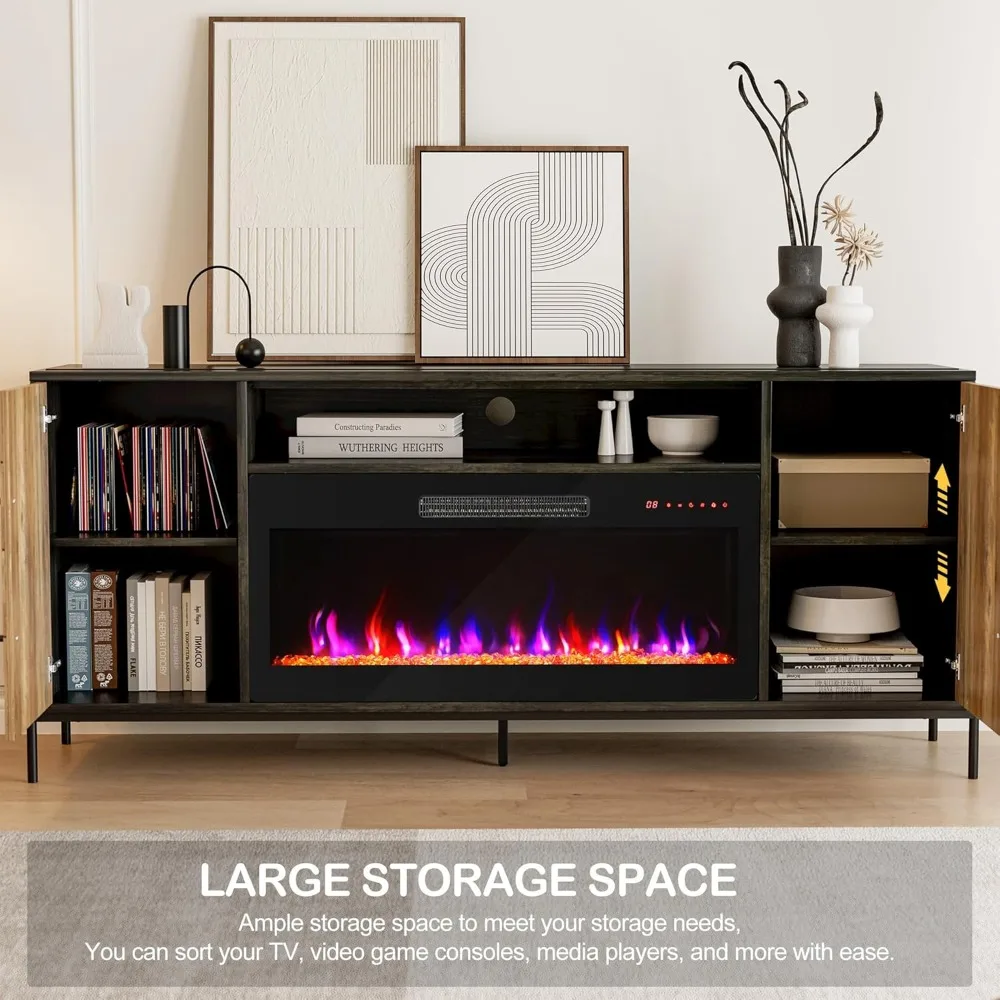 Tv Stand, 68" TV Stand with 36" Electric Fireplace Heater, Entertainment Center with Storage Cabinet, Console Table for TVs 4