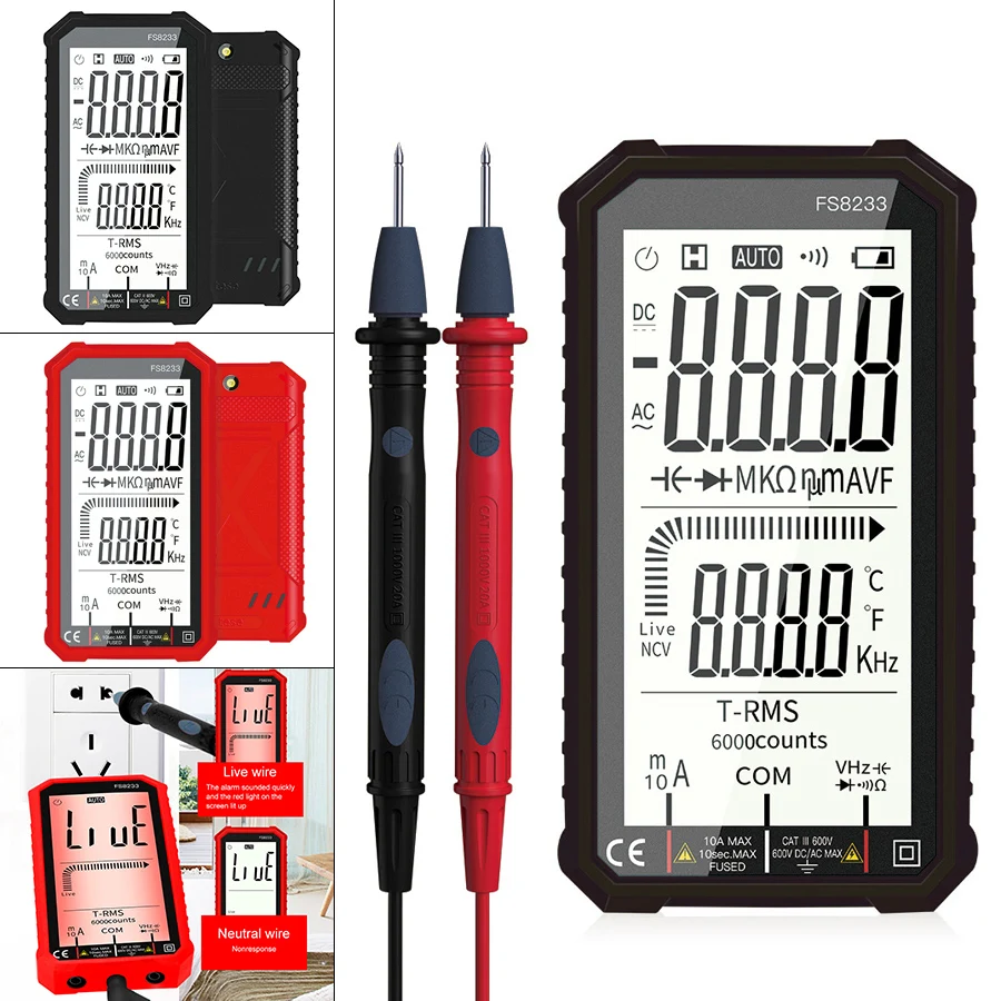 

Digital Multimeter 6000 Counts AC DC Digital Display True RMS NCV Resistance Diode Capacitance Temperature Frequency Measure