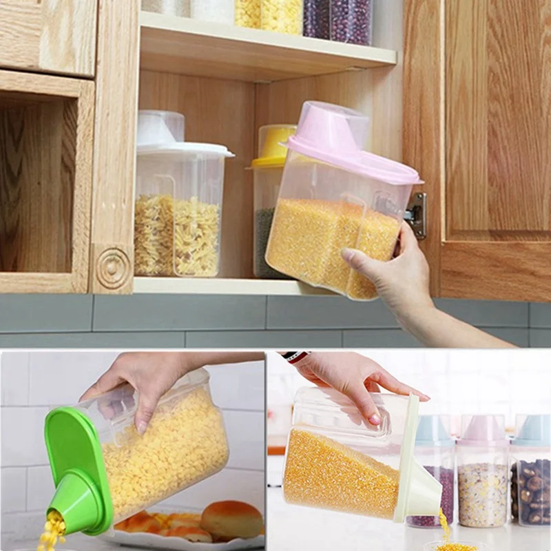 Plastic Cereal Dispenser Storage Box Kitchen Food Grain Rice Container Dried Fruit Snacks Storage Box Flour Grain Storage S/L 6