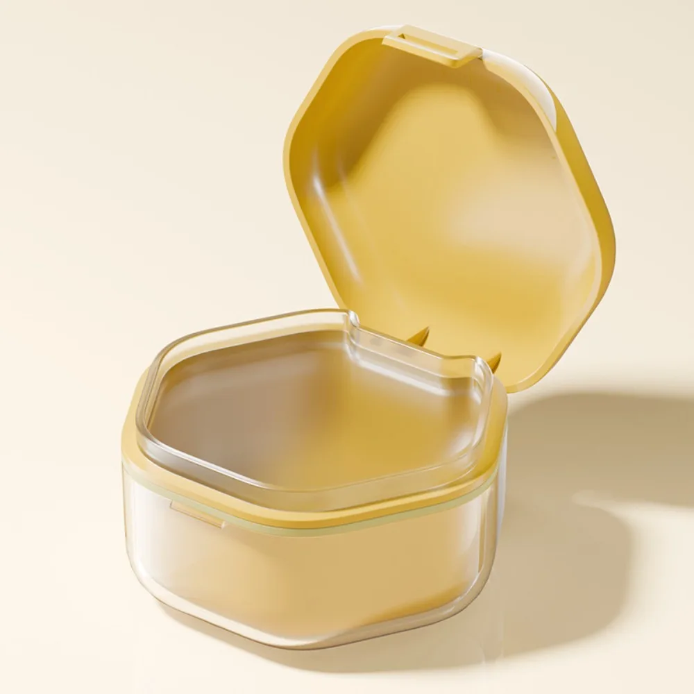 Invisible Orthodontic Retainer Case Denture Cleaning Portable Dental Braces Storage Box Sealed 2 Layer False Teeth Container