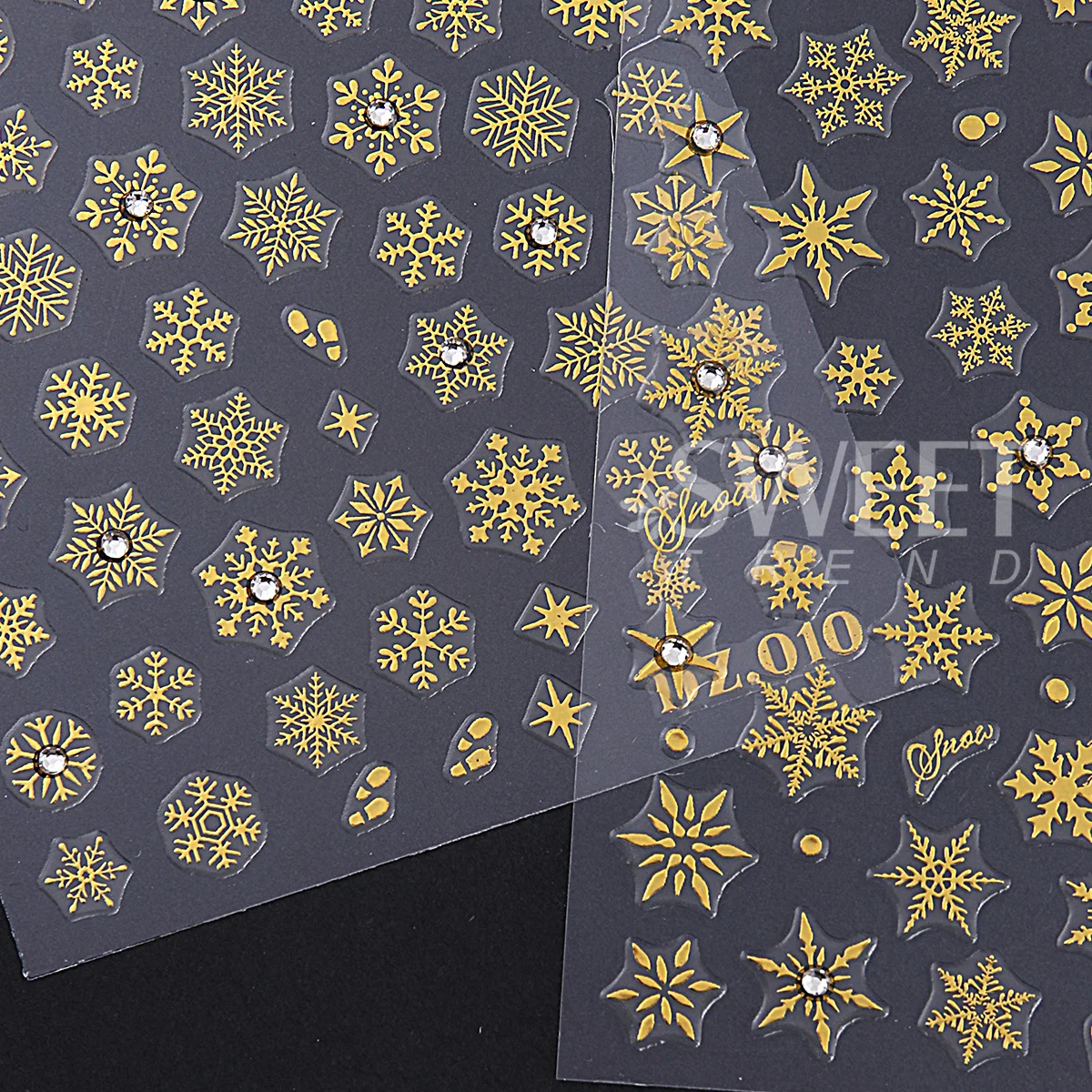 2pcs Bronzing Snowflakes Nail Sticker With Rhinestones Metallic Gold Elk Gems Snowflake Winter Xmas New Year Decor Jewelry Decal