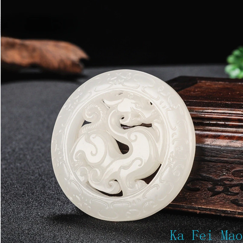 Natural Hetian Jasper Retro Dragon Jades Pendant Genuine Fine Carved Hollow Dragon Men & Women Pendant Necklace Holiday Gift pendant necklace jasper pendant