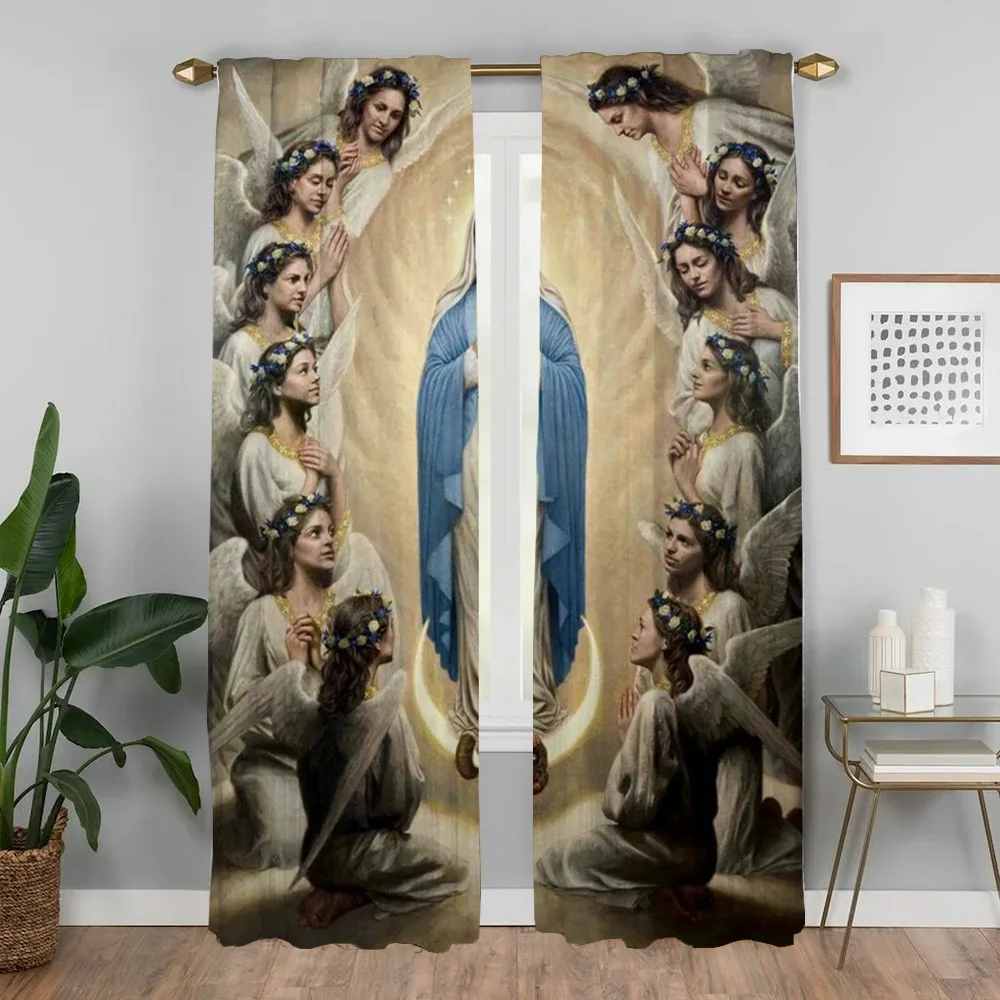 Virgin Mary Blackout Curtains for Camera Halloween Decoration Modern Living Room Curtains 2 Pieces Partition Shades Curtain Home 3