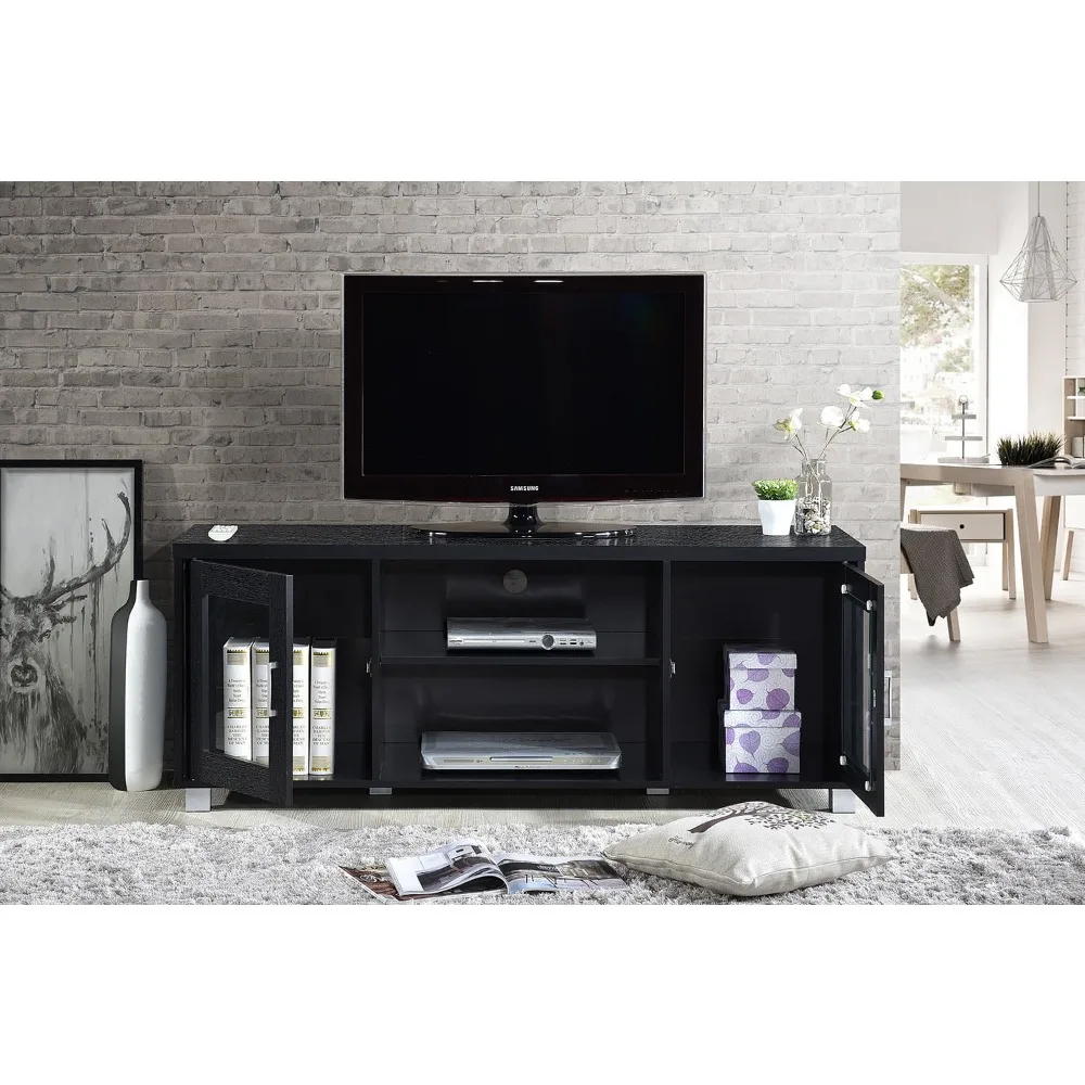 

TV cabinet Open Storage 3-in-1 Panel TVs Stand for up to 65"Charcoal home furniture stand modern TVes stand Shelves,Black