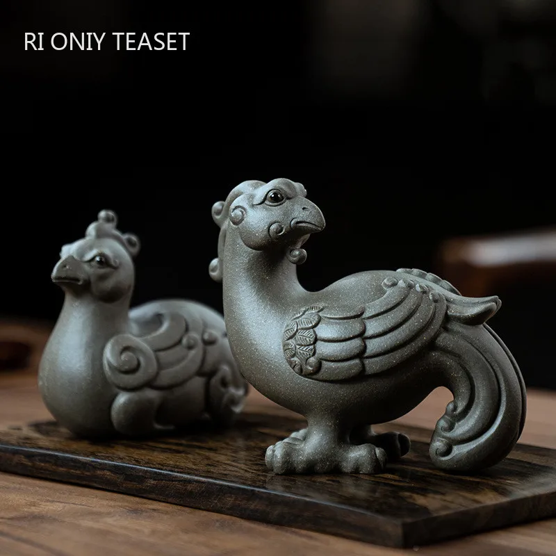 

2 Pcs/set Chinese Suzaku Phoenix Ornaments Yixing High-end Purple Clay Tea Pet Sculpture Tea Figurine Crafts Tea Set Decoration