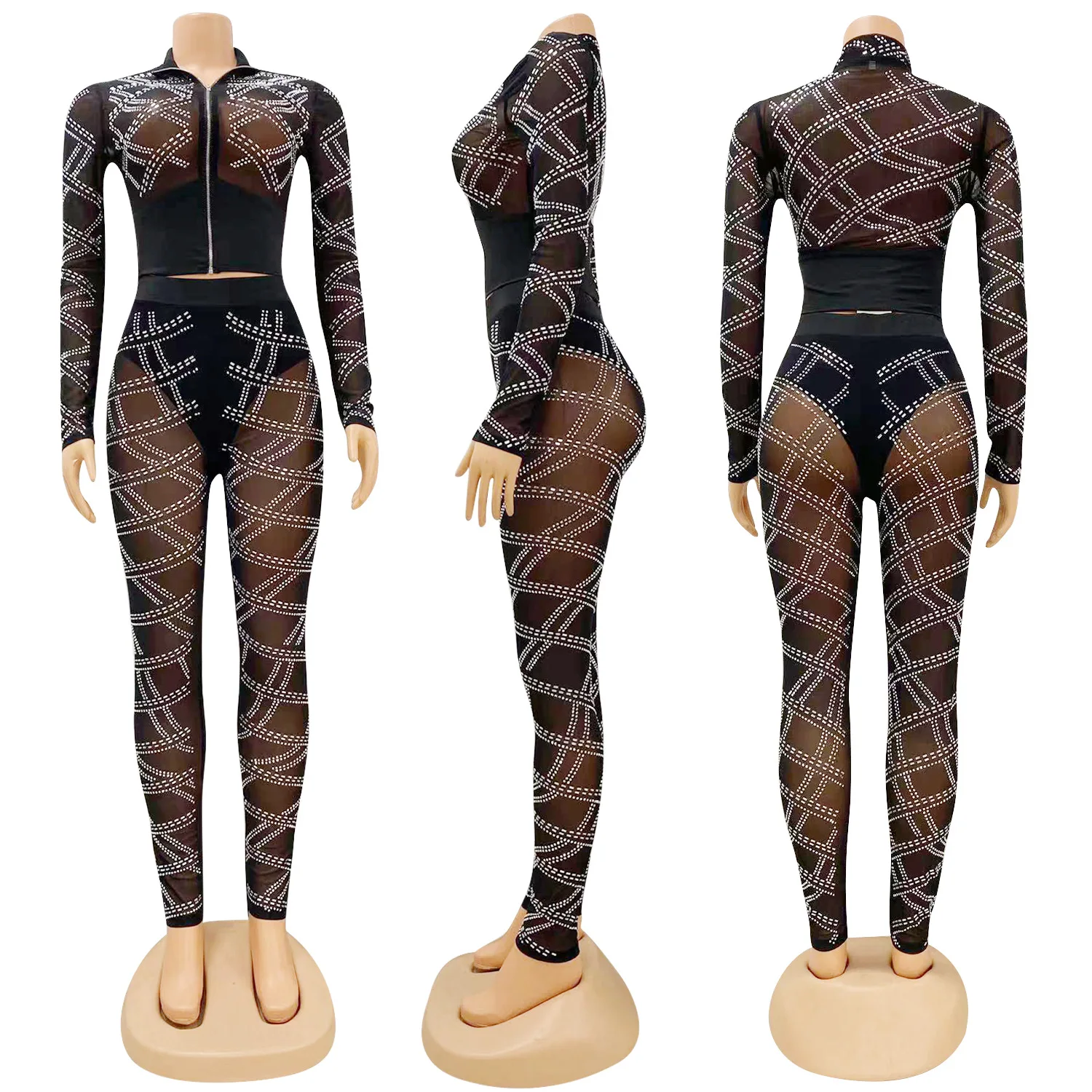 2023 Sexy Mesh Women Set Club Sets for Women 2 Pieces Pant Sets Groups of Pant Woman Clothing Suit y2k New two piece set F0072