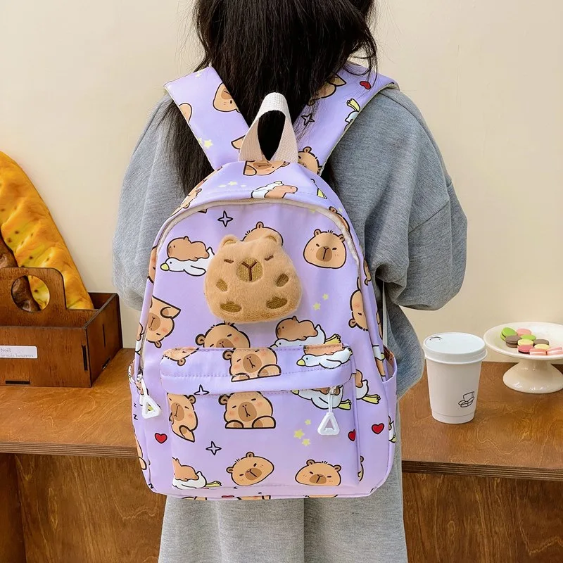 Cute Cartoon Capybara Backpack Plush Large Capacity School Bags Simple Pattern Book Bag Kawaii GirlSchool Backpack Mochila Mujer 3