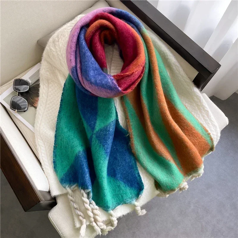 

Fashion Cashmere Neckercheif Scarf for Women Winter Warm Pashmina Shawl Wrap Thick Blanket Bufanda Echarpe Ribbow Tassel Scarves
