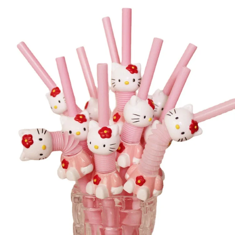 

Y2K HelloKittys соломинка милый Стайлинг выдвижной гибкий Kawaii HelloKittys розовая соломинка аксессуары для Хэллоуина подарок на день рождения