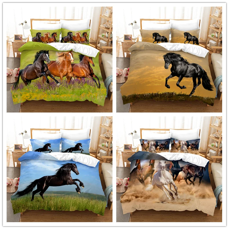 

Horse Pattern 3D Printed Bedding Set Running Horses Animal Duvet Cover Set Twin Full Queen King Size Bed Linens Bedclothes Gift