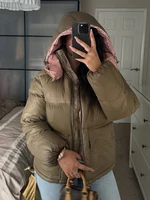 Femmes décontracté à capuche col montant coton manteau Chic à manches longues col en v fermeture éclair ample doudoune 2026 dame hiver rue vêtements d'extérieur 2