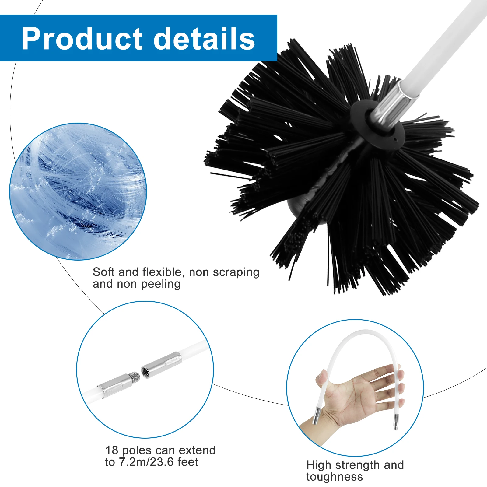 Flexible Rod Chimney Cleaning Brush Set with Extendable Handle