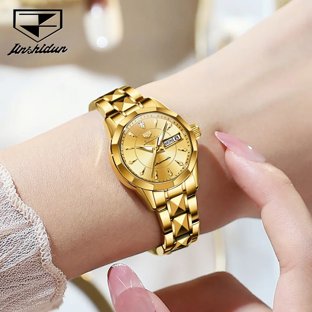 JSDUN 8936 Women's Watch Top Brand Original Luxury Mechanical Ladies Wristwatch Week Date Display Automatic Watch For Women