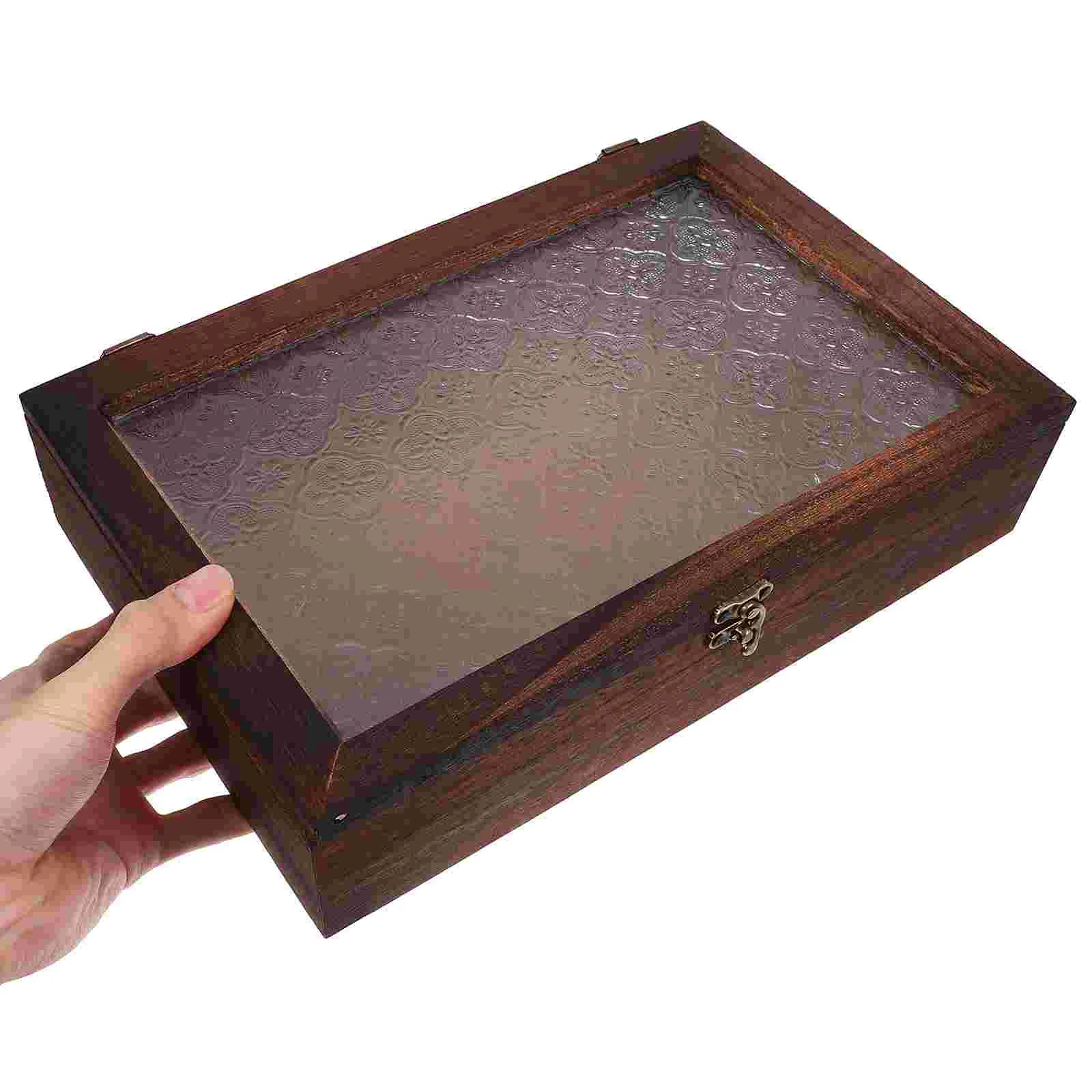 Retro Wooden Box Glass Cabinet Wooden Storage Box Tea ganizer Jewelry Display Case Miscellaneous Holder 5