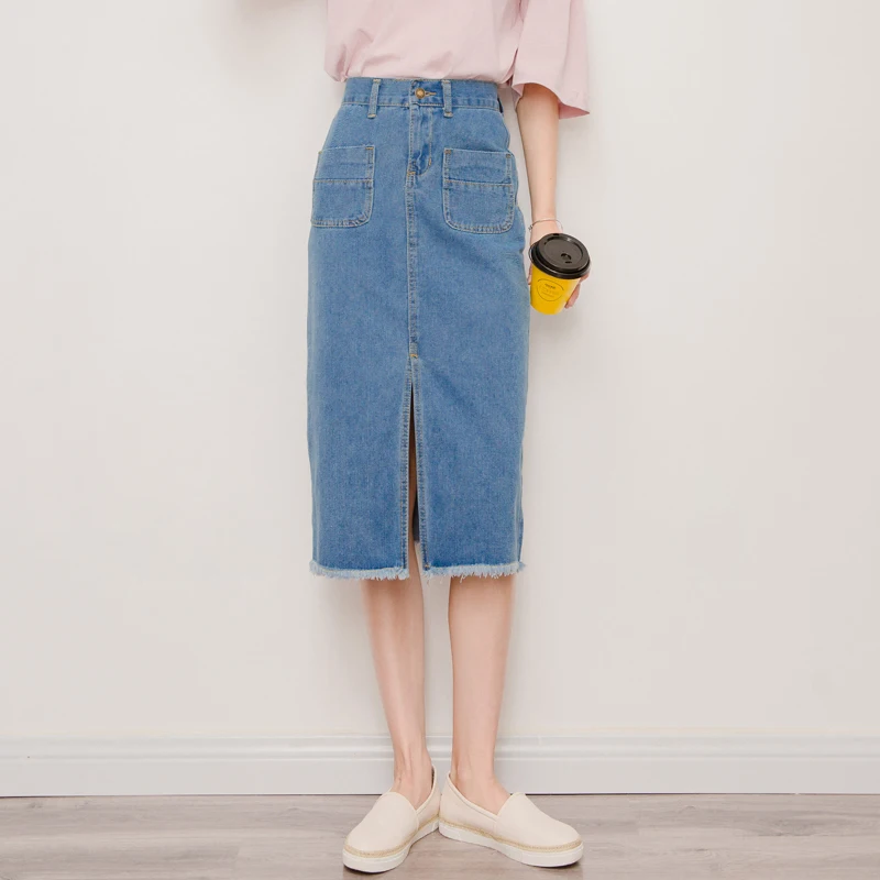 

2023 New Spring Summer Style Denim Skirt Women Sexy Split Slim High Waist Midi Skirts Vintage Casual Long Jeans Skirt Saia SF200