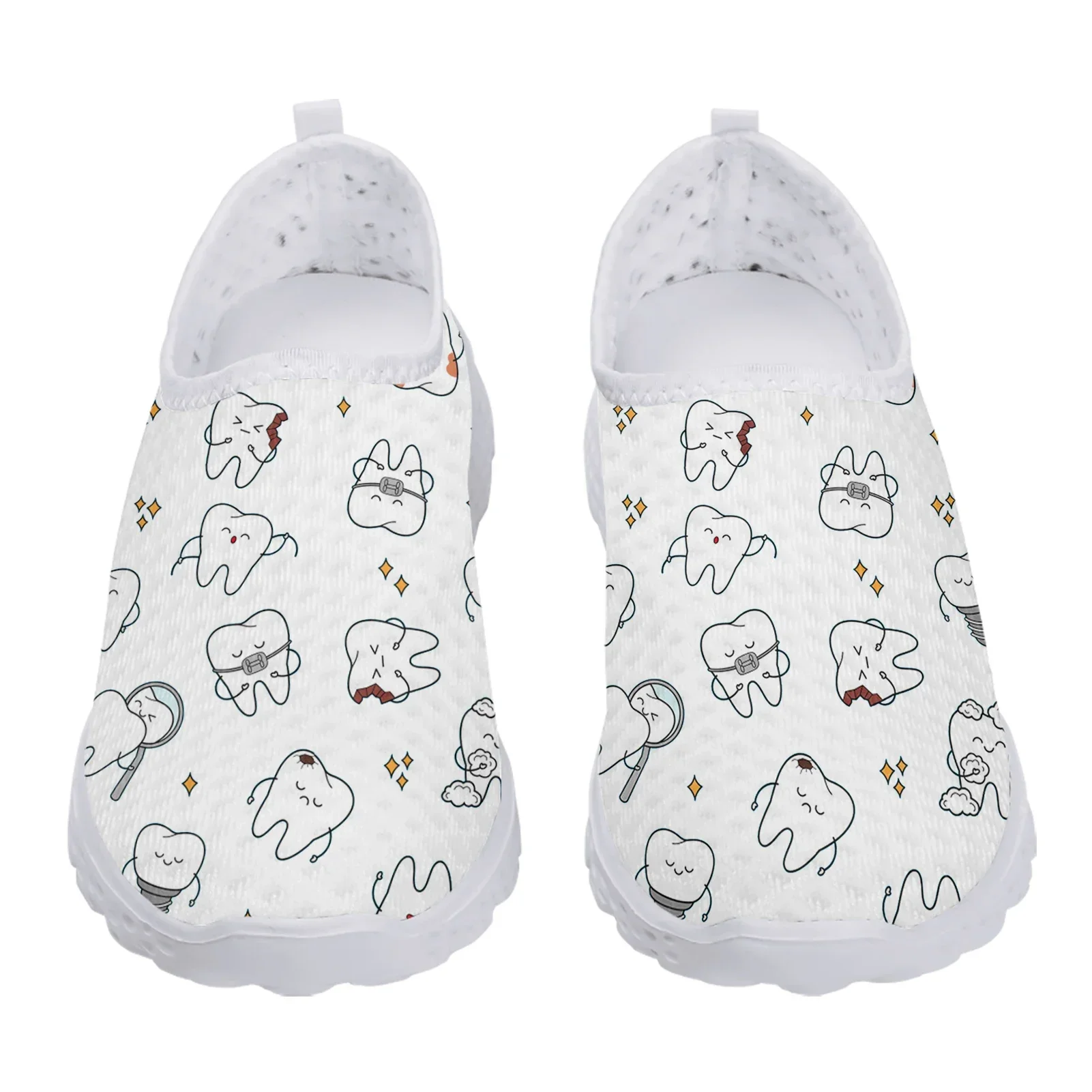 Fashion Dentist Cartoon Women Flat Shoes Tooth Cartoon Breathable Mesh Sneaker Femme Slip-on Loafers Beach Footwear