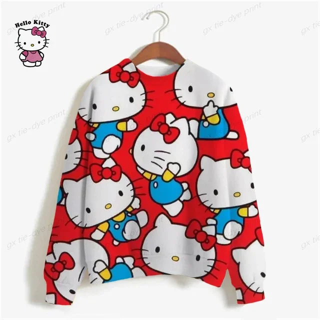 thumbnail image 1 of Sudadera de HELLO KITTY para mujer, ropa de calle de primavera, jerseys de cuello redondo de poliéster con dibujos animados, camisetas informales de manga larga con estampado de Groot, 1 of 5
