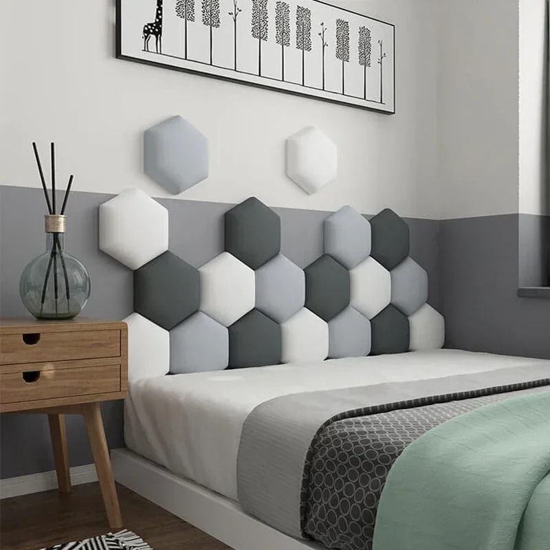 3D Nordic Kids Room Loft Hexagonal Headboard Soft Bag Wall Sticker Tatami Bed Headboard Self-adhesive Wall Background Decal