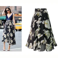 Plus Size Print Floral Skirt Women 2024 Summer Loose Elastic High Waist Chiffon Midi Skirts Lace Up Bow L-5XL Swing Jupe Femme - Image 4