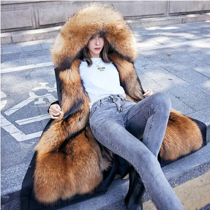 

Winter Women Jacket Parka Clothes Fur Collar Warm Loose Long Coat Wool Liner Hooded Jacket Warm Thick Snow Wear Padded Parka