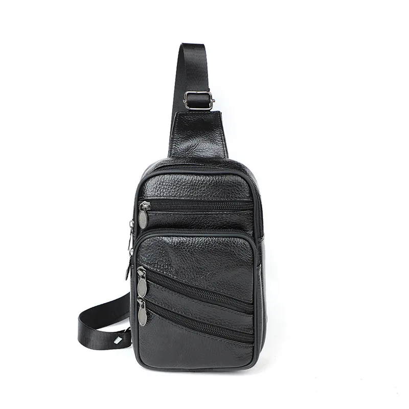 

Genuine Leather Chest Pack Multi-functional Adjustable Men's Chest Bag Large Capacity for Cycling and Sports