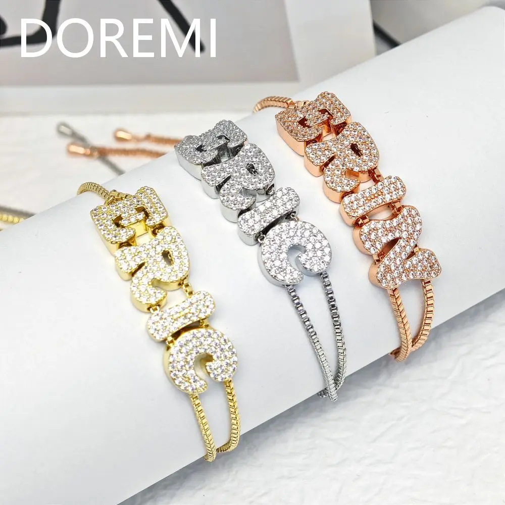 DOREMI Crystal Zircon Personalized Letter Name Bracelet – Double Chain Dainty Slider - GloreeWorld - Image 5