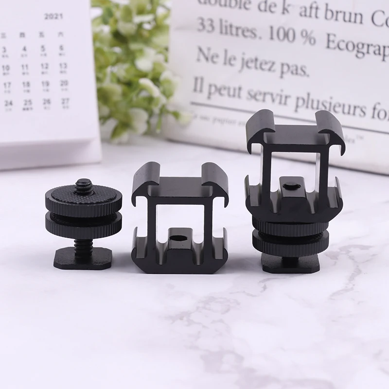 Camera Three-Head Hot Shoe Mount Adapter Dual Screws Bracket Holder for Camera LED Video Microphone Monitor Flash Light