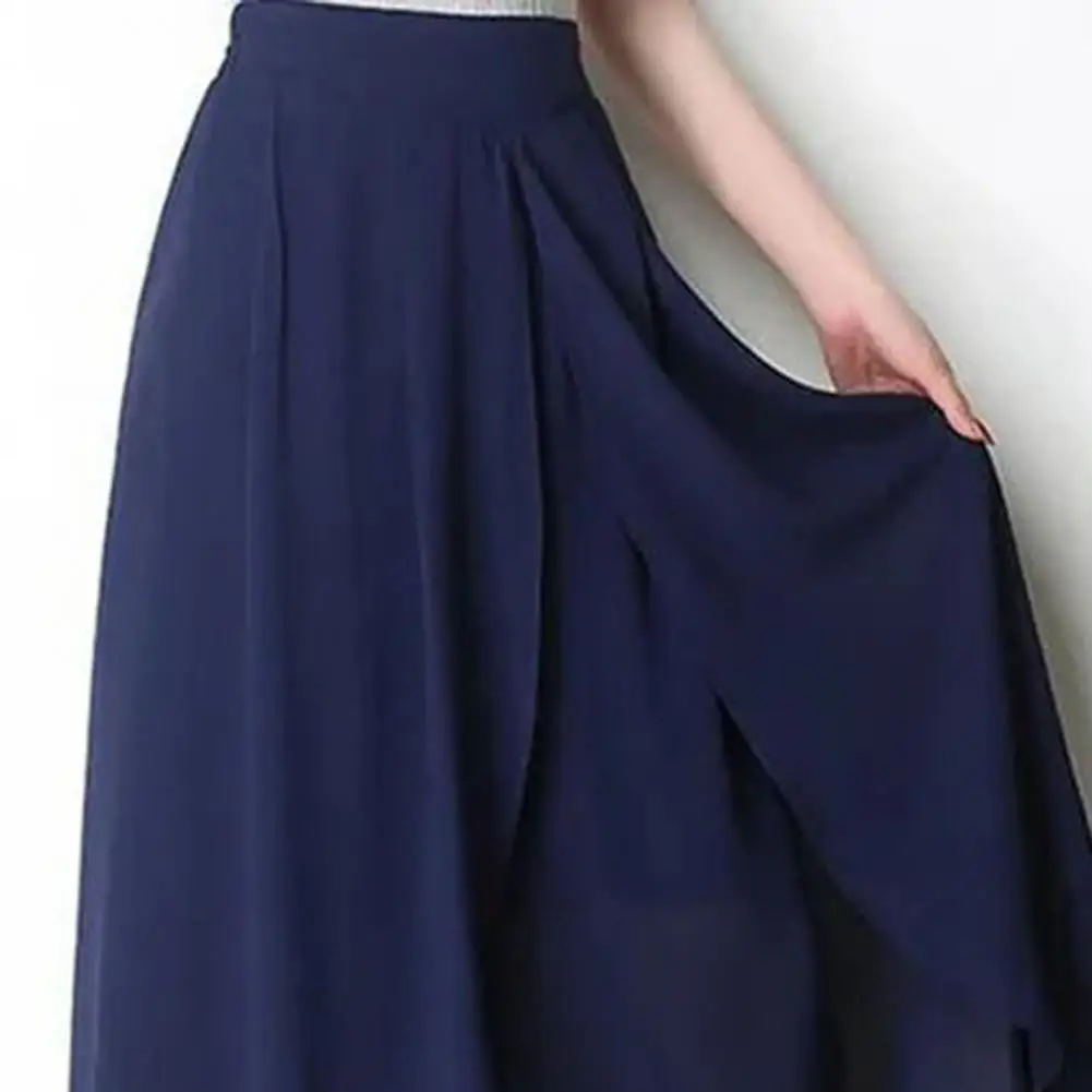 Women Skirt Pants See-through Chiffon Double Layers Split