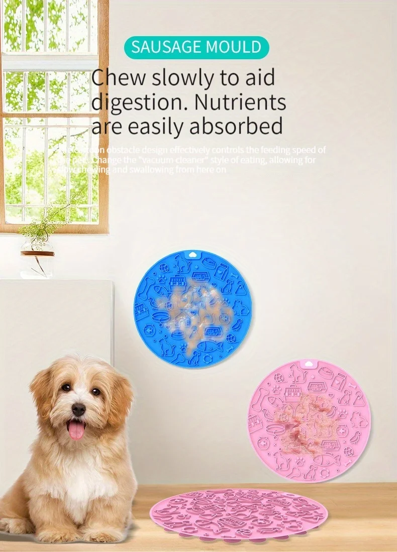 Title 1, Silicone Round Pet Slow Feeder Mat Dog Licking ...