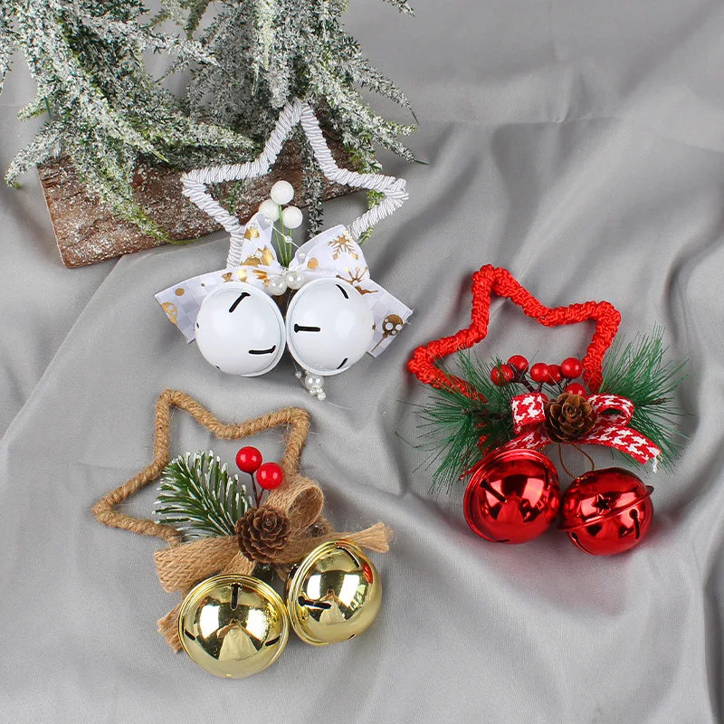 

2023 New Christmas Five-Pointed Star Festive Decorations Christmas Tree Hanging Christmas Bow Bells