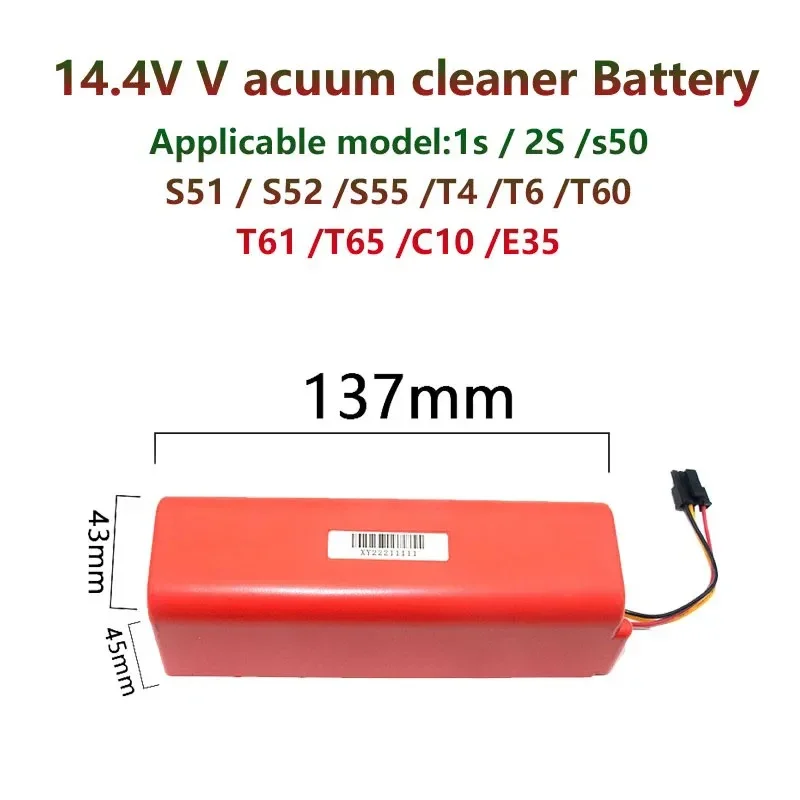 Vacuum Cleaner Battery Replacement 14.4V 12800mAh For Xiaomi Roborock S5 S55 S60 S65 S50 S51 MAX S6 Parts
