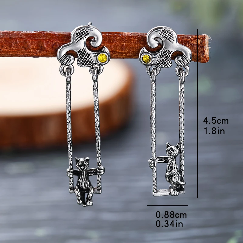 ヴィンテージシルバーカラーの小さな猫ブラブライヤリング女性