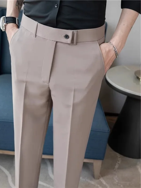 Summer Thin Men's White Casual Suit Pants Nine-Piece Button Busin Trendy Straight Leg Youth Workwear Pure Color Trousers