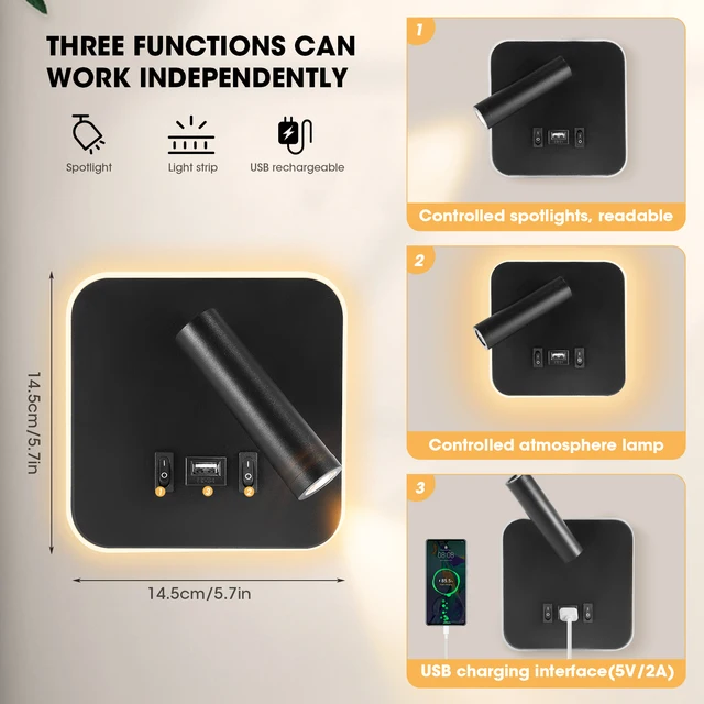휴대 전화 충전이 편리한 침실용 LED 조명